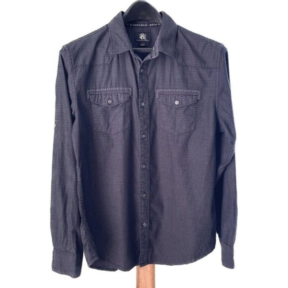 Rock & Republic Other - Rock Republic Button Up Long Sleeve Dress Shirt Size Medium Black